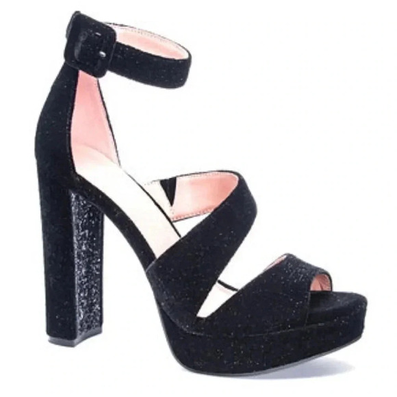 Chinese Laundry Riddle black velvet platform heels sparkly excellent Size 8.5 - Picture 10 of 10